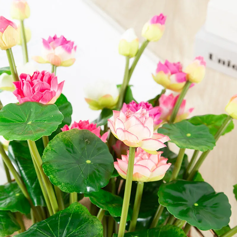 7 Forks Artificial Flower Bouquet Simulation Lotus Plant Pond Aquarium Ornaments For Garden Home Wedding Decor 10Pcs