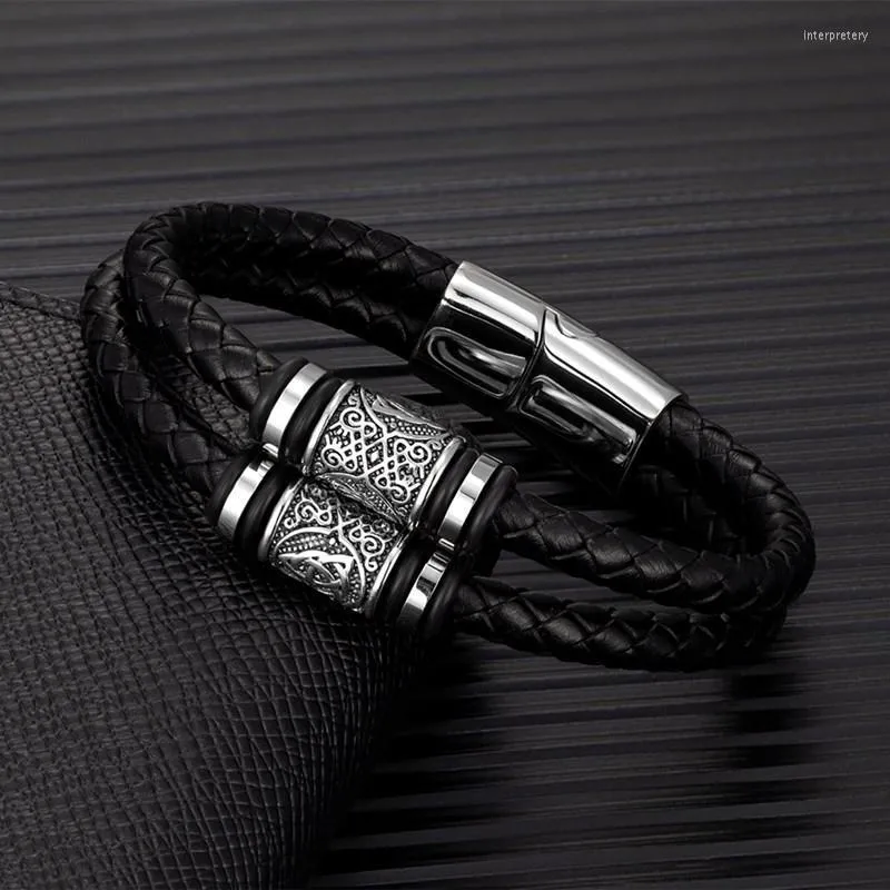 Protection - bracelet with rune Algiz, silver, leather – купить на Ярмарке  Мастеров – IB4Z1COM | Hard bracelet, Moscow
