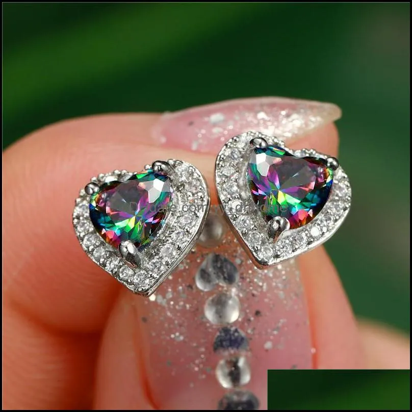 Crystal Small Black Stone Cute Silver Stud Earring Trendy Love Heart Wedding Earrings For Women