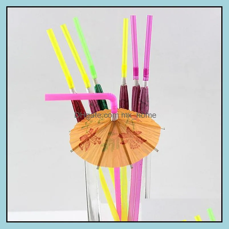 manual paper umbrella cocktail drinking straws wedding event holiday party supplies bar decorations disposable straws wq320