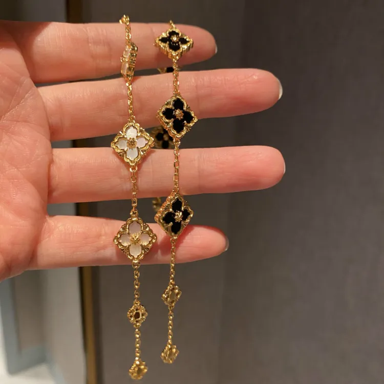 18K Or De Luxe Trèfle Designer Charme Bracelets pour Femmes Rétro Vintage Italie Marque Diamant Bracelet Bracelet Partie De Mariage Bijoux
