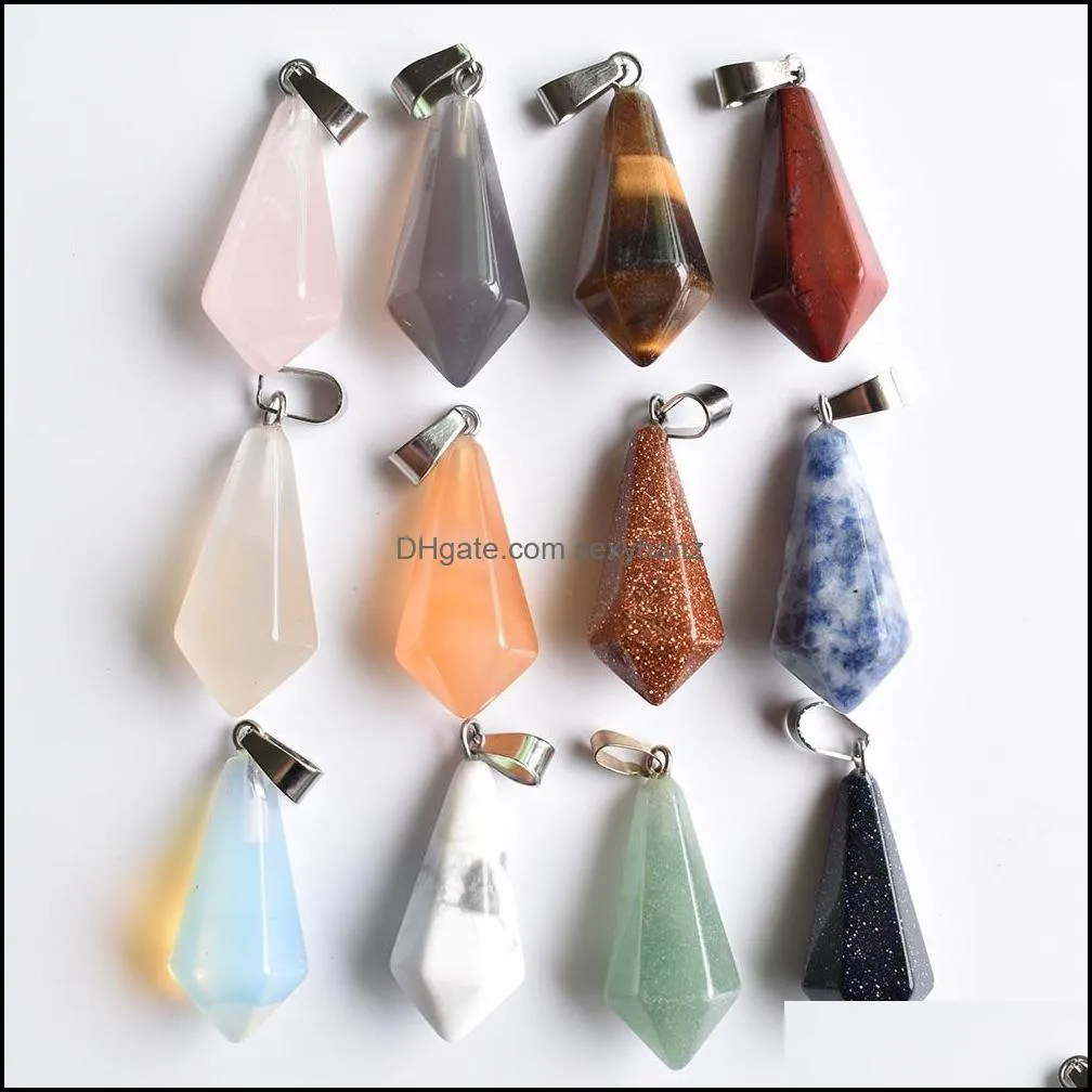 rose quartz opal natural stone pendulum hexagonal pyramid charms pendants for necklace jewelry making