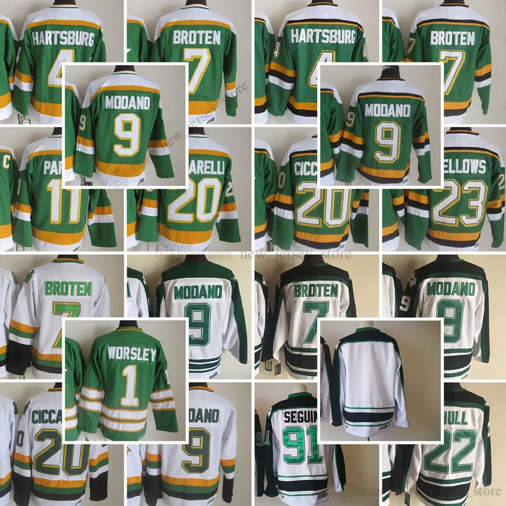 1967-1999 Movie Retro CCM Hockey Jersey Stitched 7NealBroten 9MikeModano 20DinoCiccarelli 23BrianBellows 4CraigHartsburg 91TylerSeguin Vintage Jerseys