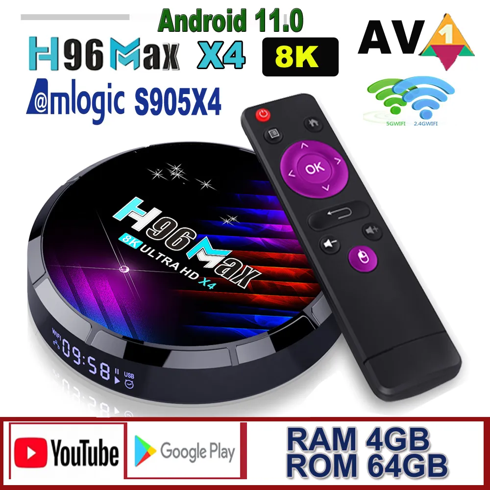 H96 Max x4 Android 11.0 TV Box Amlogic S905x4 8K 4GB 32GB 64GB 2GB 16GB 2,4G 5G WIFI BT4.0 Media Player