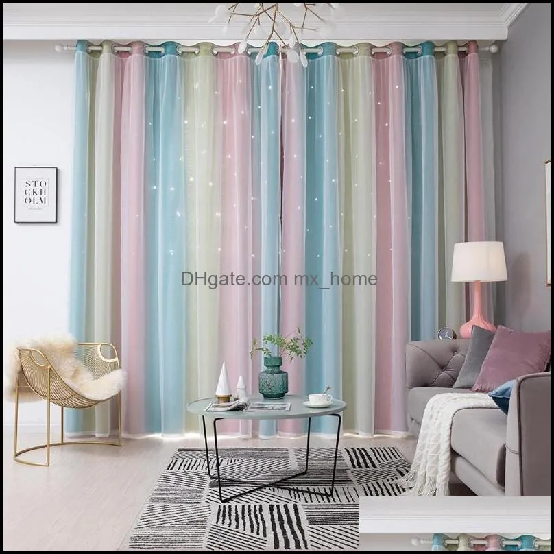 Cortina cortinas 100x250cm cor romântica sheer menina crianças quarto fleca out blackout janela oco estrela casa decoração entrega 2021 deco el