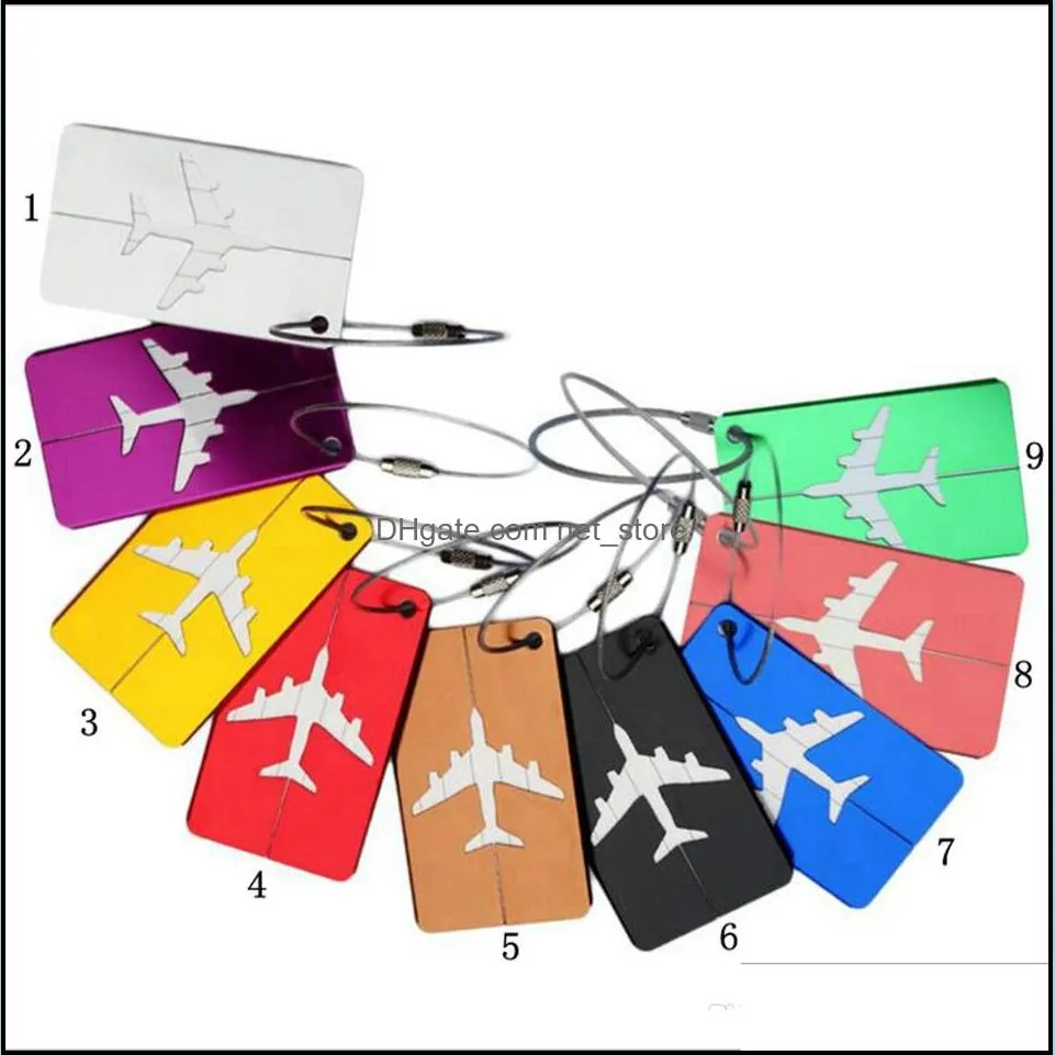 Air Plane Pattern Luggage Tag Baggage Handbag ID Tag Name Card Metal ID Tags Keychain 9 Colors Factory Outlet