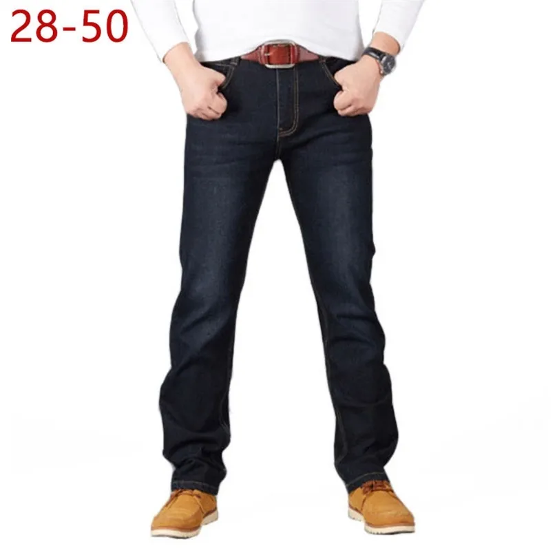 28-50 dużych rozmiarów Man Pants Wysokie rozciąganie Prosto worki Spodnie Moda Casual Black Blue Denim Male Business Dżinsy Klasyczne 201128