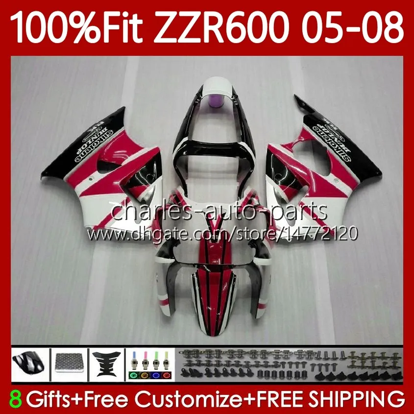 Injection Mold Bodywork For KAWASAKI NINJA ZZR600 Black red 600CC 2005 2006 2007 2008 Body 134No.115 100% Fit ZZR-600 600 CC 2005-08 ZZR 600 05 06 07 08 OEM Fairing Kit