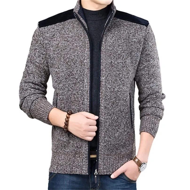 Jaqueta de streetwear de inverno Cardigan Cardigan Cardigan Cardigan Zipper grosso Patchwork Sweater Male Sweater Collar Outerwear 201221