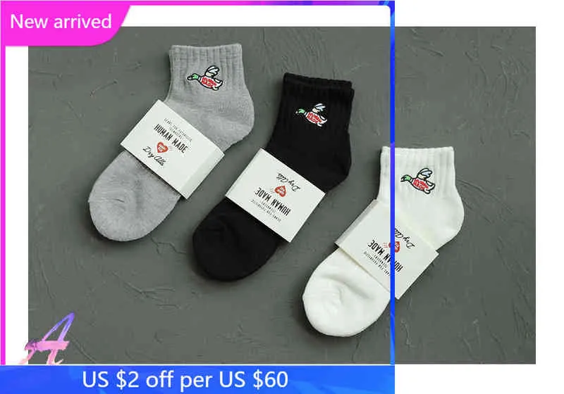 Human Made Socks High Quality Embroidered Duck Thick Needle Cotton Sole Printing In Tube Socks Human Made Men Women Casual Socks T220803