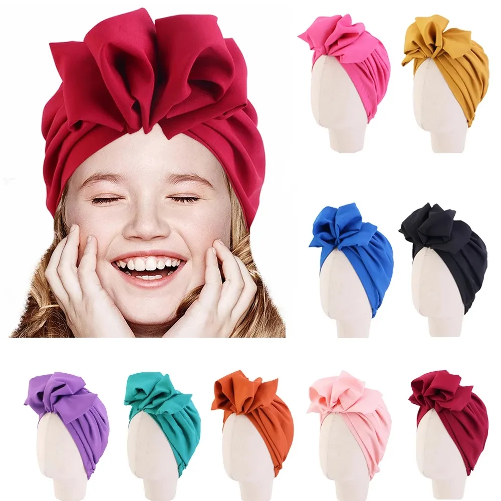 Sevimli çiçek çocuk müslüman şapka türban baş sargılar çocuklar kızlar kaput beanie kapak başörtüsü başörtüsü İslami kapaklar kafa bandı kapağı 5-12 yıl