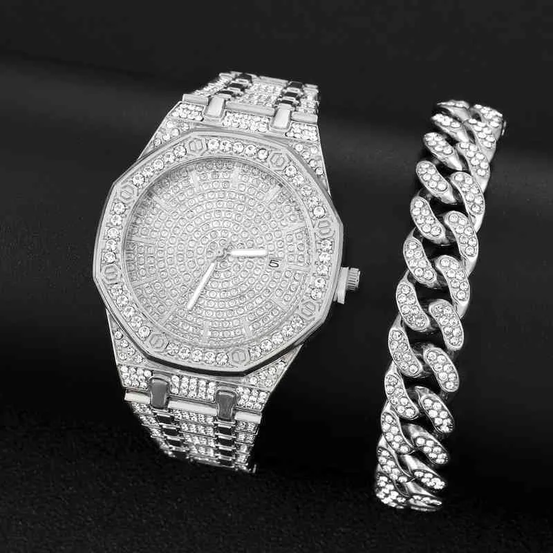 Ny hiphop is out watch for Men Top Brand Luxury Diamond Casual Busins ​​Quartz Wristwatch Male Clock Reloj