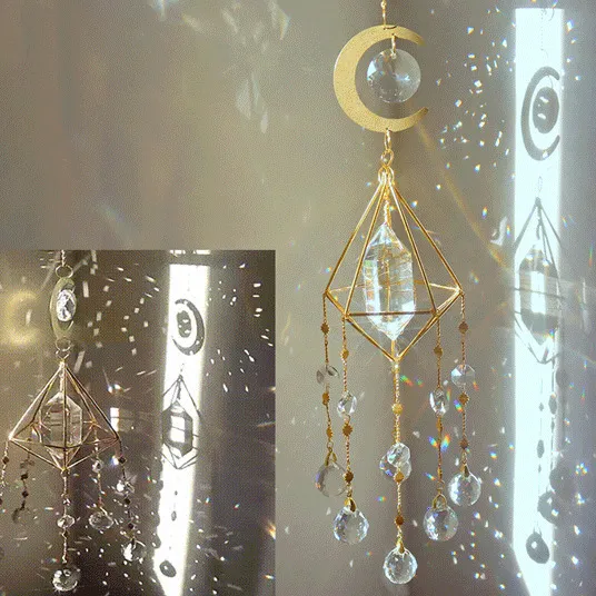 Cristal Windchimes Étoile Lune Pendentif Hexagone Prismes Sun Light Catcher Jardin Fenêtre De Mariage Suspendu Goutte Décor À La Maison Vent Carillon 220721