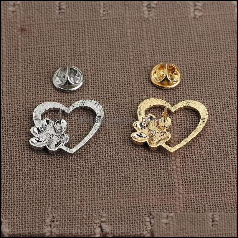 silver gold plated color love heart paw lapel pin brooch jewelry pet paw print pet loss and pet memorial pins dog cat lover gif mxhome