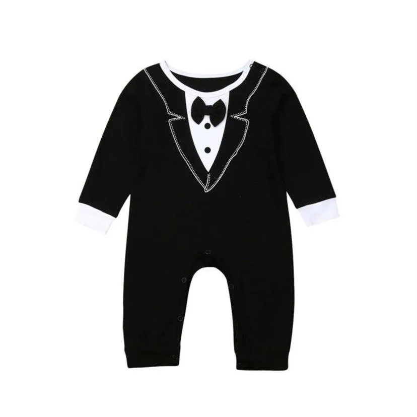 0-18M Baby Boy Romper Cute Born Infant Boys Bowtie Gentleman Wedding Party Long Sleeve Outfit Jumpsuit Summer Clothing Jumpsuits216A