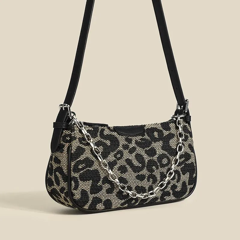 Вечерние сумки на плече леопардовый печать гепали для женщин 2022 Роскошь с цепями кроссбалди маленькая мода черные дамы Сумки сцепления