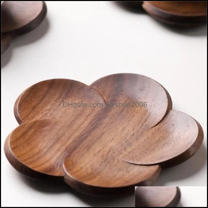 Black walnut Office coffee Mats insulating solid wood creative petal cushion cup woods insulatings coasters 41 M2