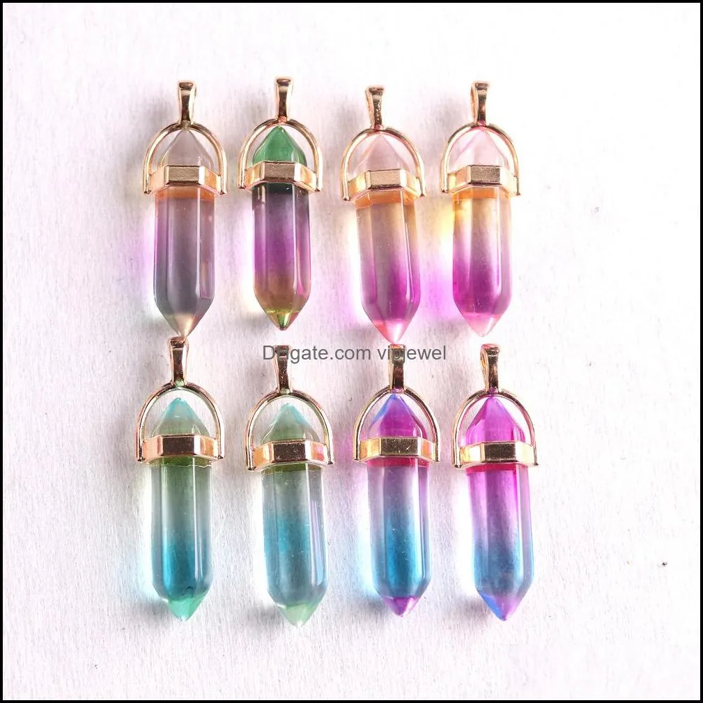 colored glass crystal bullet hexagon healing crystal pendants charms for diy earrings necklace jewelry making