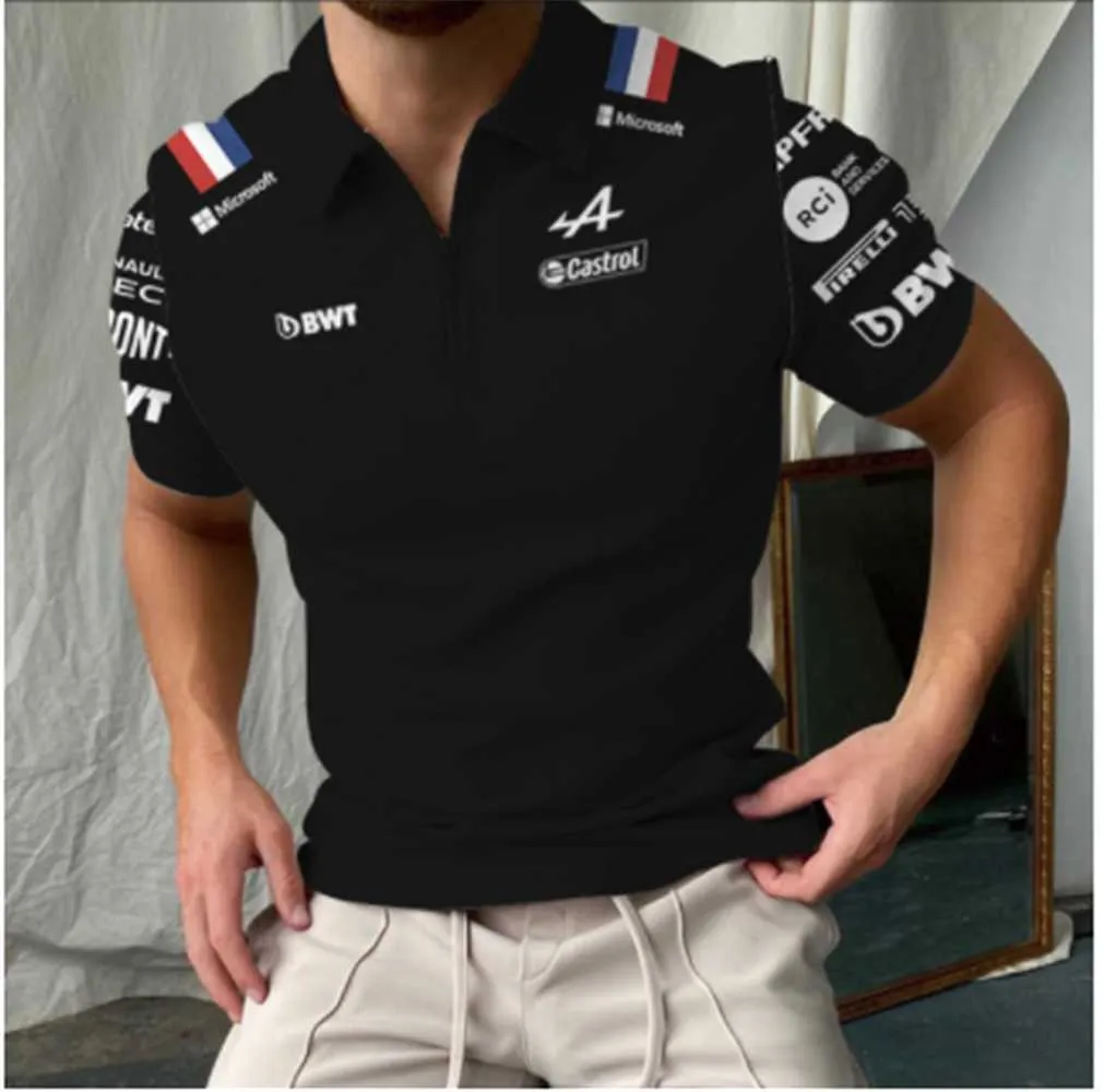 2022 Nuova estate F1 Zipper Polo Shirt Formula 1 Alpine Team Alonso Blue Black Polo Casual Short Short Sleeve Racing Fanss01
