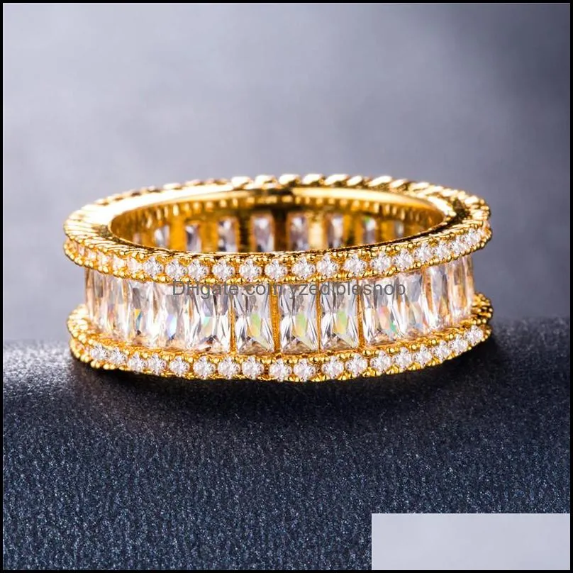 2020 new baguette cz eternity trendy engagement wedding stack rings for women irregular copper inlaid zircon rings valentine day