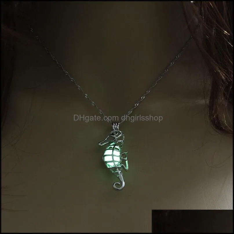 luminous animal design pendant necklace seahorse cage necklace with clavicle chain creative sea horse jewelry dangle choker neckla263r