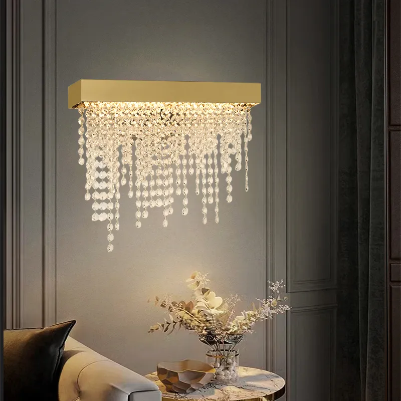 Modern Bedroom Chandeliers Gold Sconce Luxury Crystal Wall Lamp for Bedside Hallway Living Room LED Home Decor Wall Lighting Fixture