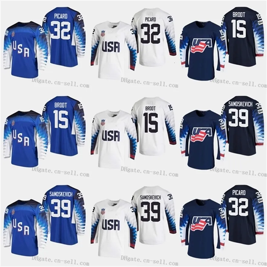 MER 2019 IIHF Womens World Championship USA Team 15 Sydney Brodt 32 Shelly Picard 39 ميليسا Samoskevich Blank Hockey Jersey