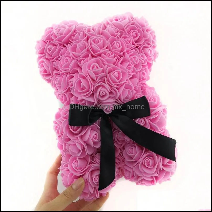 Decorative Flowers & Wreaths Drop Artificial Soap Rose Teddy Bear 25cm Big PE With Gift Box For Valentine Day