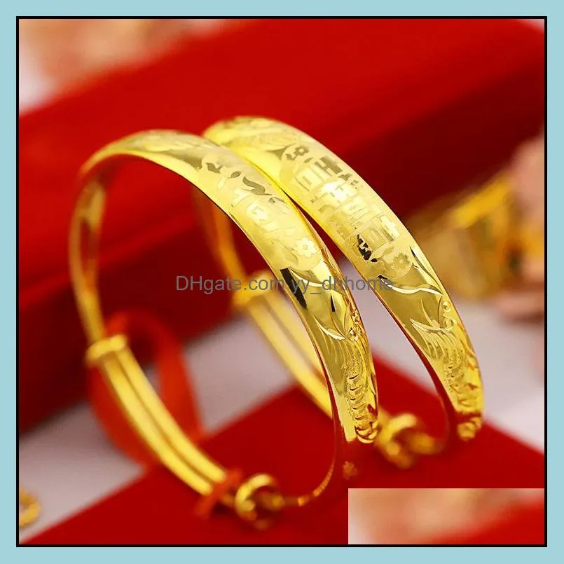 10mm 24KT Gold Bracelet Bangles Fashion Women Girl Birthday Wedding Gift Simple Push-pull