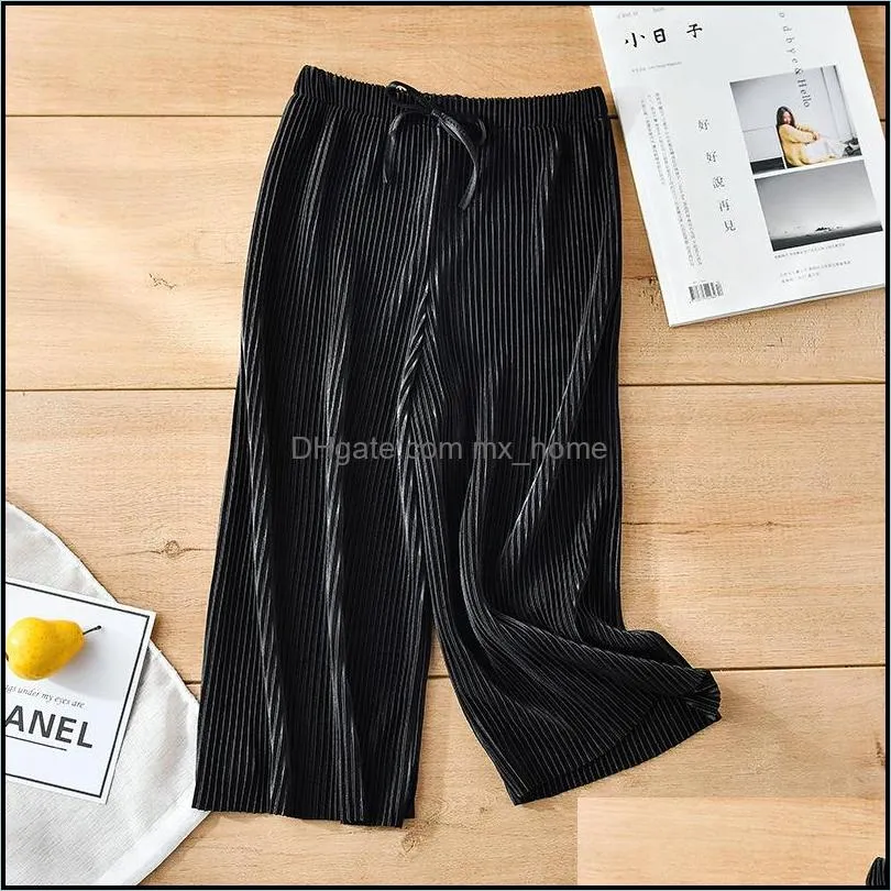 style pleated wide-leg girls trousers summer comfortable chiffon children ice silk nine cent pants refreshing clean multicolor 1643 b3