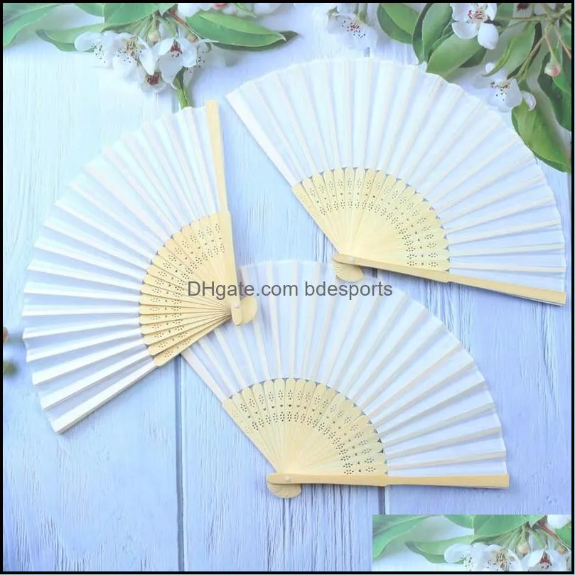 Other Home Decor 18 Pieces White Handheld Fans Cloth Bamboo Folding For Wedding Decoration, Church Gifts, Party Favors, Diy