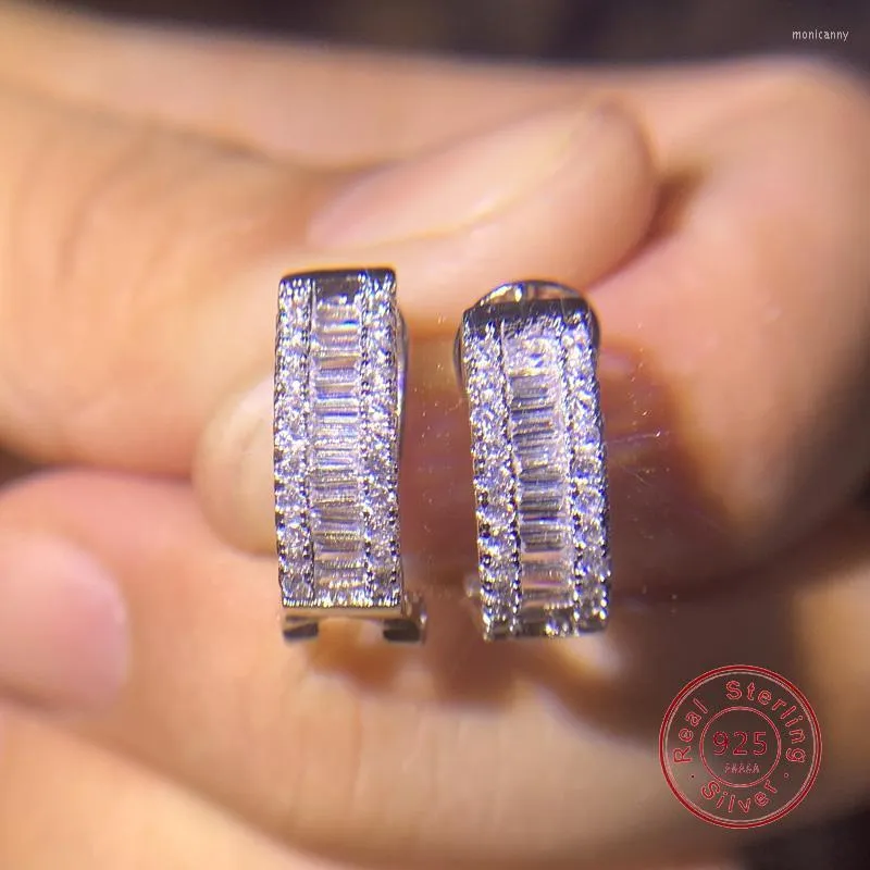 Stud Luxury Female Crystal Shiny Zircon Stone Earrings Pave Mosaic CZ 925 Stamp Wedding For Women Gifts Moni22