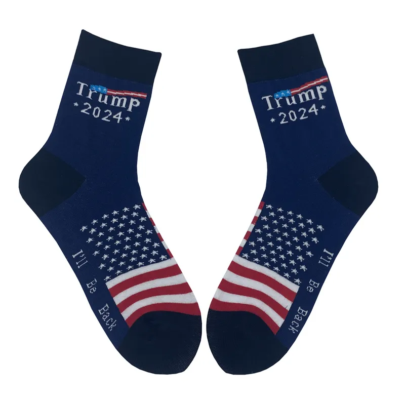 Mens Mulheres Trump Meias Eu Estarei Back Algodão Festa Suprimentos Republicanos Presentes Socks 2024 American Eleição JY1122