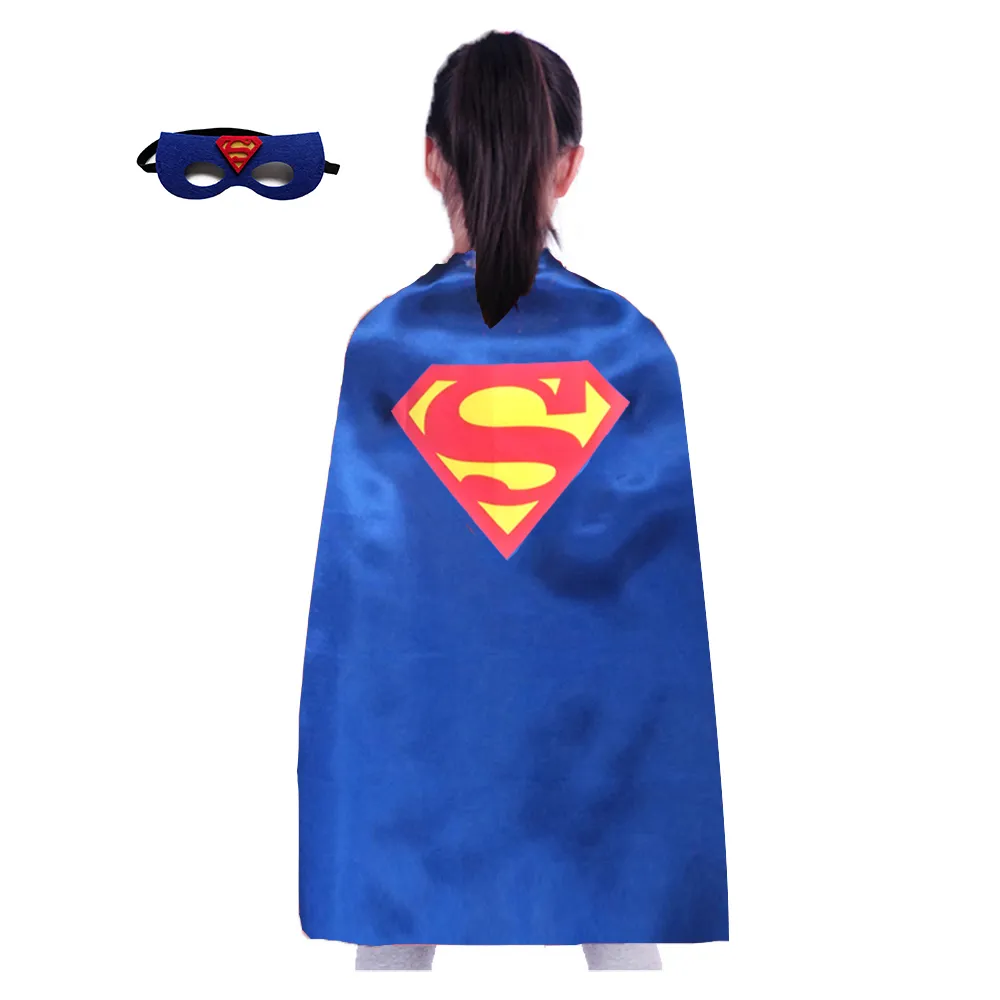 Tek katmanlı bağcıklı cosplay cape ve maske seti 70x60cm 5 karakter çocuk saten pelerinleri karışım siparişi cadılar bayramı partisi 3-10 yaşına kadar iyilik