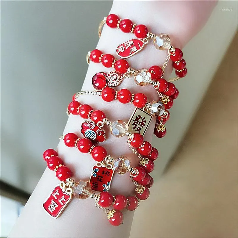 Link Chain Good Luck For 2022 Red Stone Bracelet Handmade Rope Cow Year Of The Ox Adjustable Bracelets Bring Wealth Jewelry Gifts Fawn22