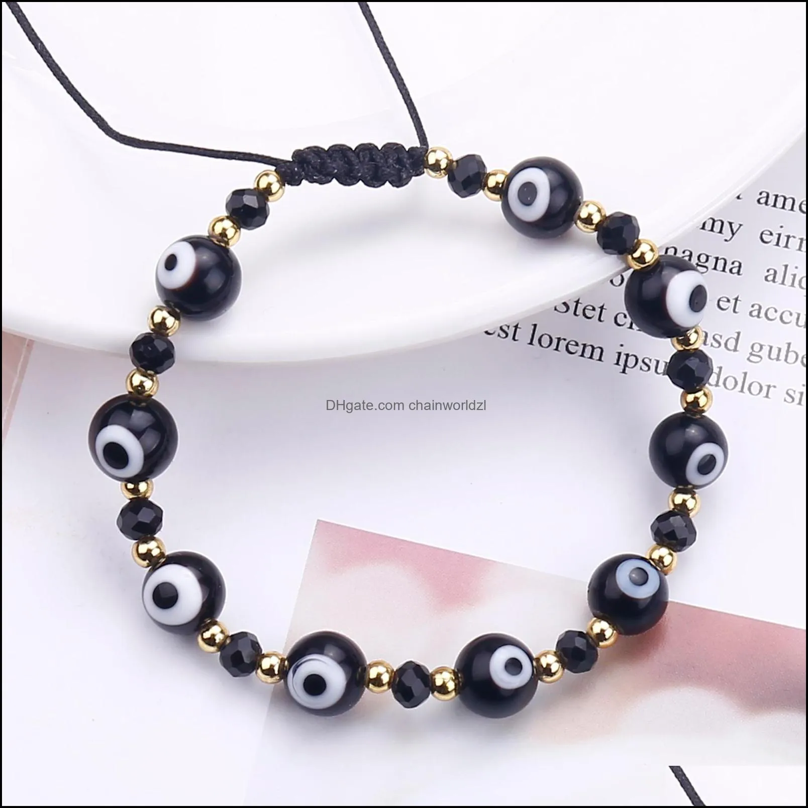 Turkish Evil Blue Eye Beads Bracelet Braided Rope Chain Colorful Crystal Beads Bracelets for Women Handmade Jewelry Gifts