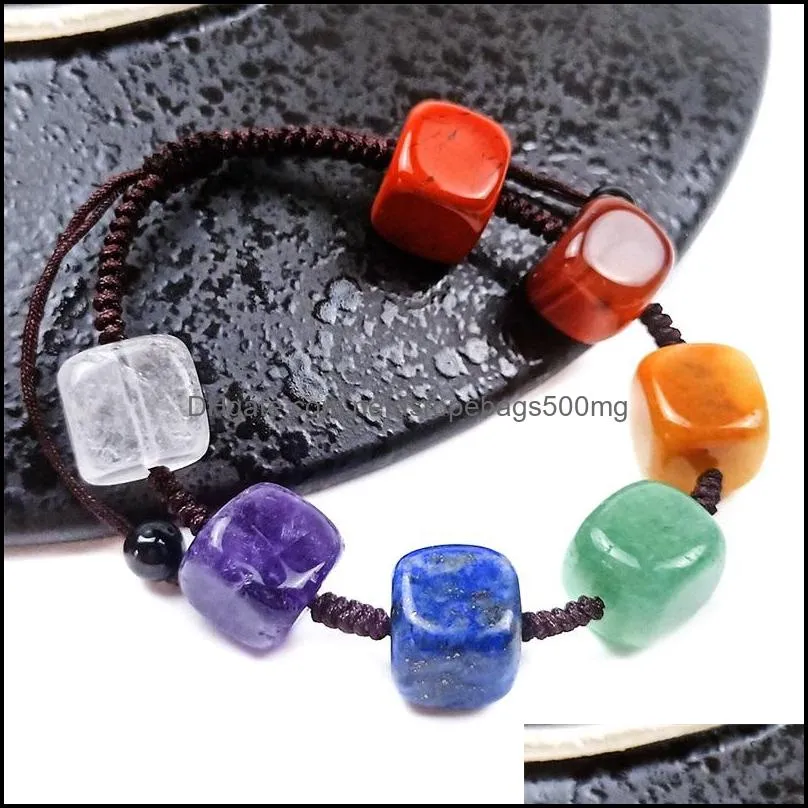 Party Favor Natural Crystal Stone Agate Bracelets Seven Chakra Square Braided Gem Palm Reiki Healing Gems Yoga Power Stone Bracelet 168