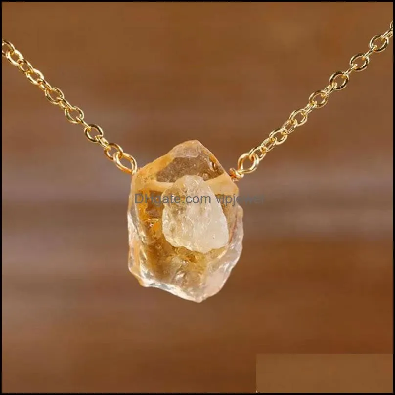 irregular natural yellow crystal stone gold silver plated chain pendant necklaces for women girl party club jewelry
