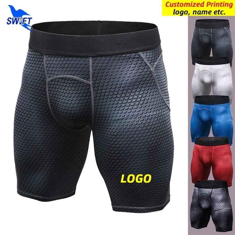 Personalize shorts de compressão de verão para homens que executam calças de calça de praia seca rápida ginástica masculina Fitness Gym calças curtas 220704