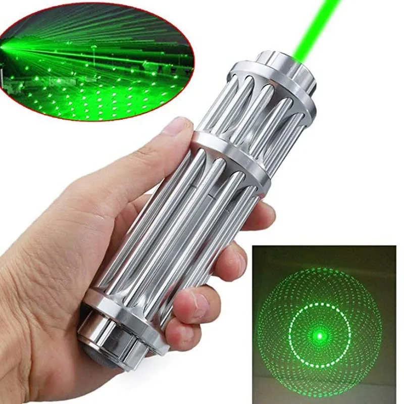 Puntatore laser verde ad alta potenza argento 532nm da 10000m Penna Lazer Focusta di combustione per fiamme la penna laser per caccia 220510