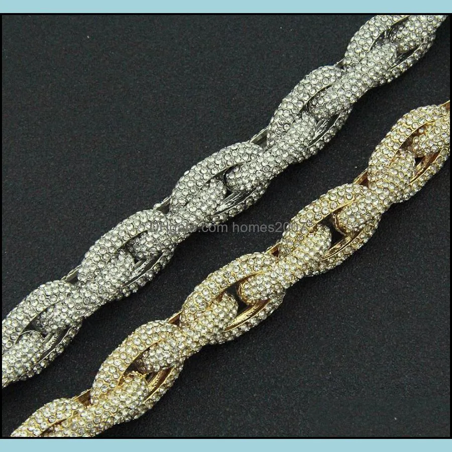 hip hop Solid oval full diamond bamboo joint necklace men bling diamond rings gold silver zircons mens jewelry