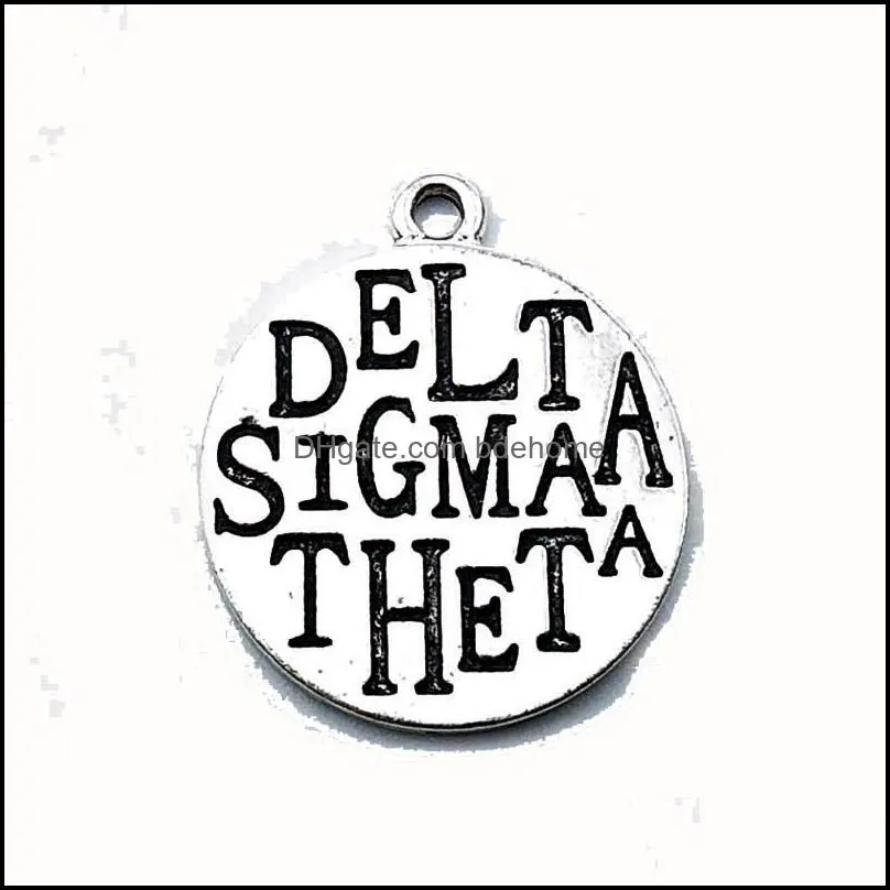 Takılar Takı Bulguları Bileşenler Vintage delta Sigma Theta Sorority Graved Yunan Harfleri Kolye Cazibesi Damla Teslimat 2021 1awth
