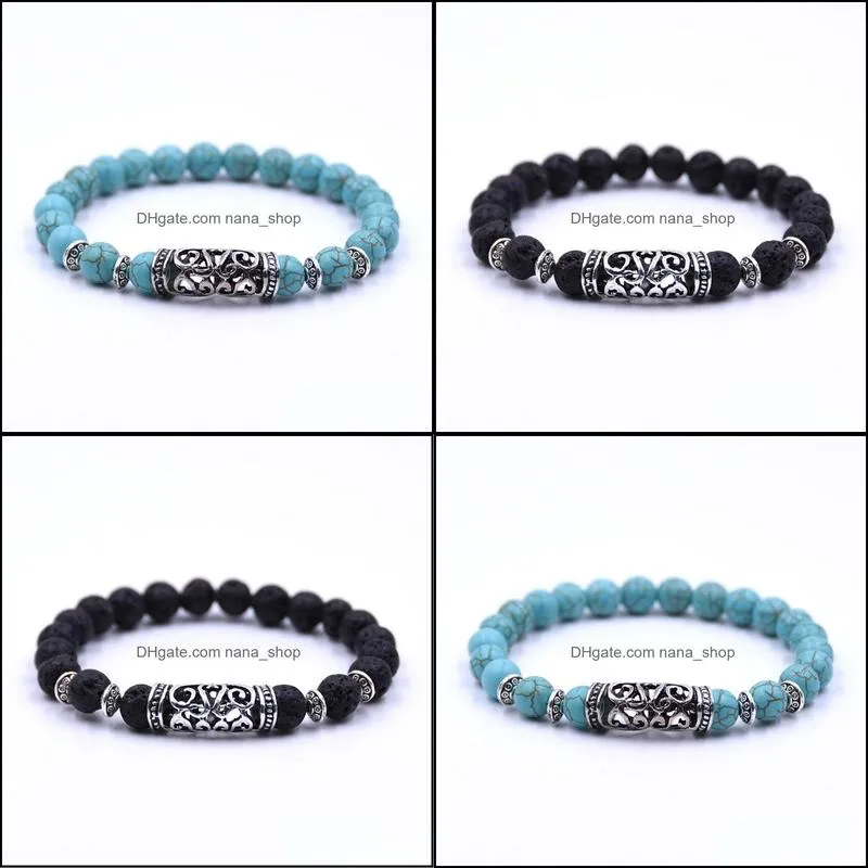 New 8MM Natural Black Lava Stone Turquoise bead Bracelet DIY Aromatherapy Essential Oil Diffuser Bracelet For Women