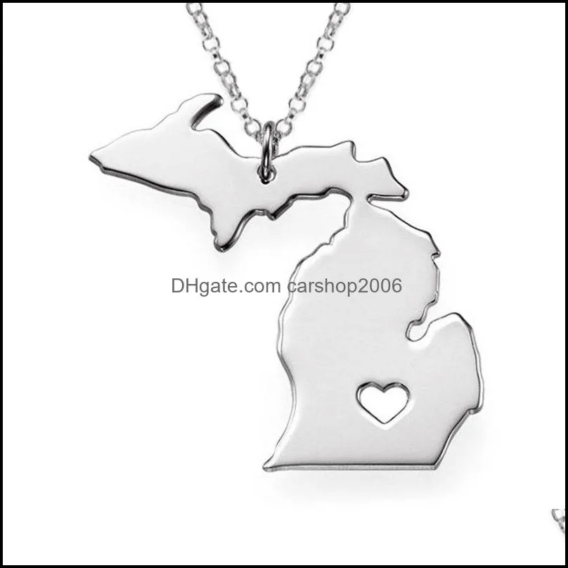 Fine Alloy American Map Necklace Michigan Pendant Necklaces For Mom Girlfriend Gold Jewelry