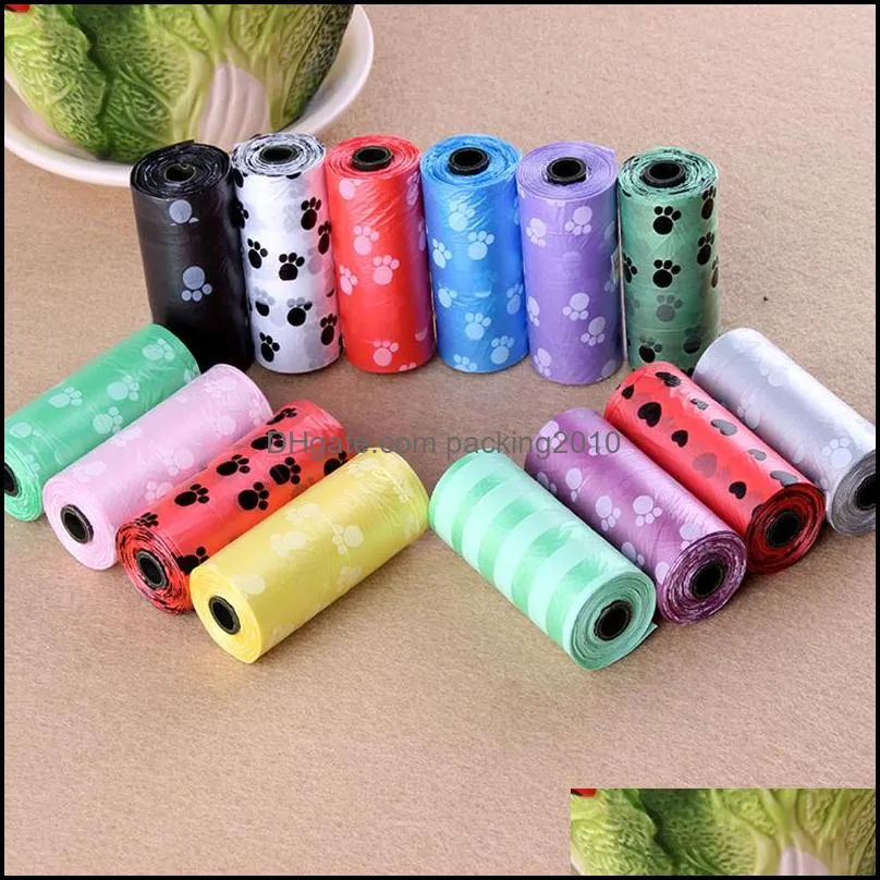pet supply 1rolls 15pcs printing cat dog poop bags outdoor home clean refill garbage bag