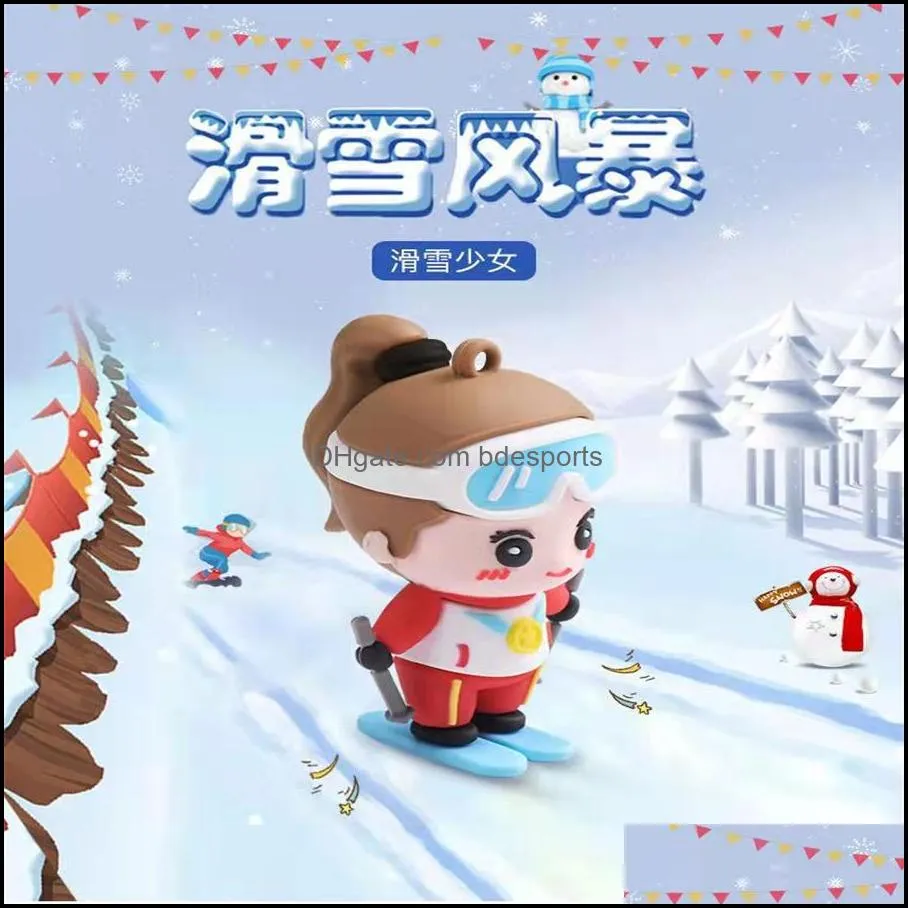 Evento de favor da festa fornece jardim festivo para casa nova tendência de desenho animado de desenho animado de gelo e esportes de neve garotas de chaves de chaves macias para mulheres