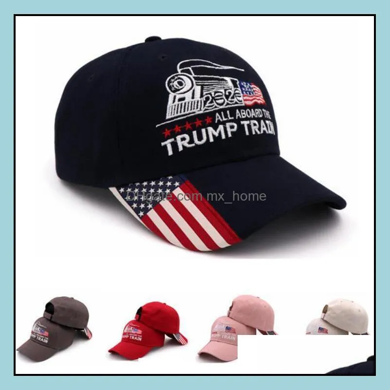 Donald Train Baseball Cap Outdoor Stickerei All Aboard The Hat Sports Stars Gestreift USA Flagge Ljja3379-5 Drop Lieferung 2021 Caps Hüte Acce