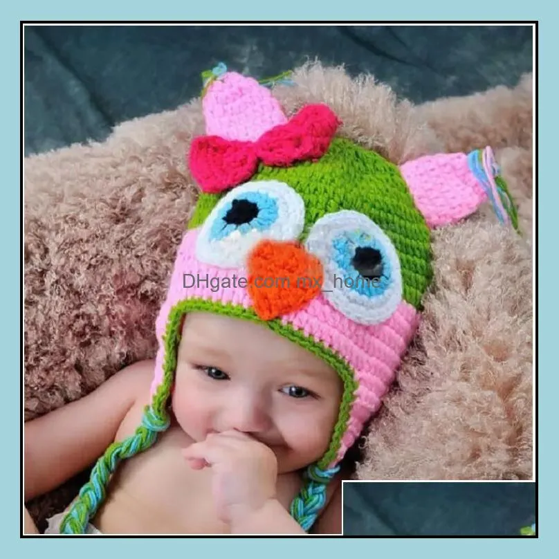 50pc Toddler Owl Ear Flap Crochet Hat Children Handmade Crochet OWL Beanie Hat Handmade OWL Beanie Kids Hand Knitted Hat