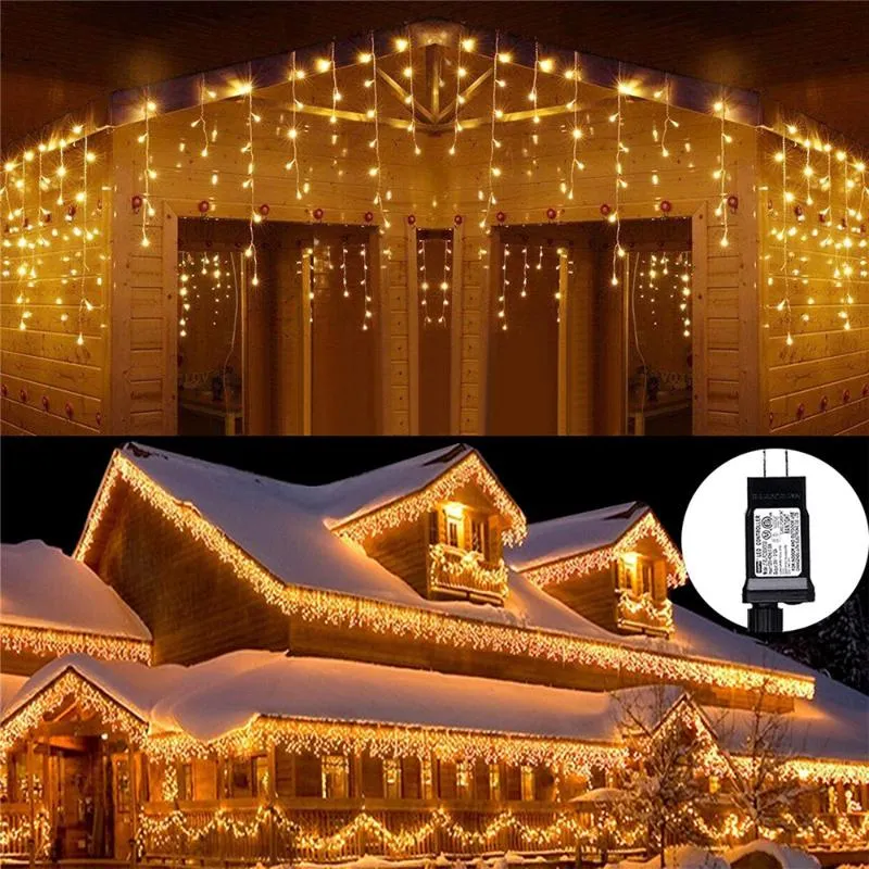 سلاسل 5M 216 LEDS الستار الأضواء الجليد القابس في 8 أوضاع متموجة في الهواء الطلق مصباح الجنية Droop 0.7m عيد الميلاد منزل الزفاف