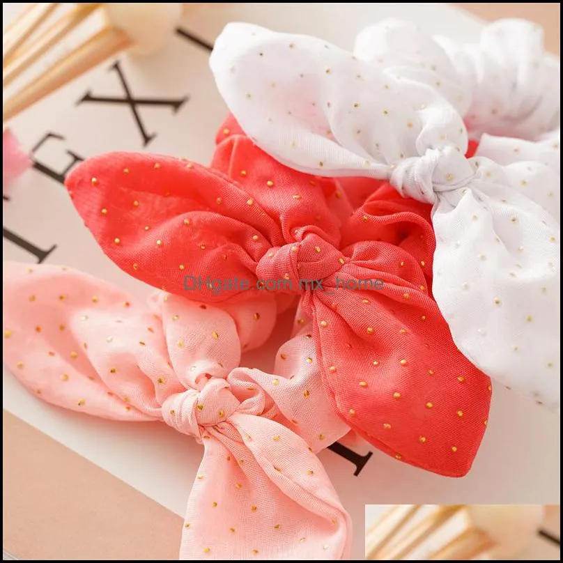 hair scrunchies women girls gold dot rabbit ears hairbands elastic rope ponytail holder korean version headwear hairs accessories